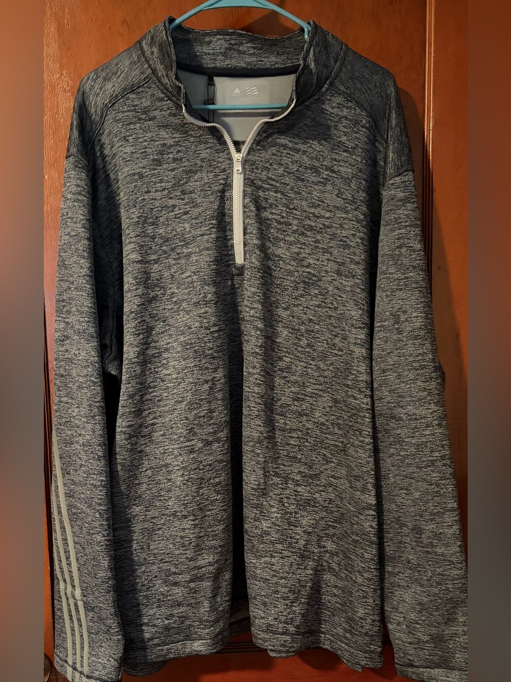 Adidas Men's Three Stripe Navy Heather Quarter-Zip Pullover Sweater